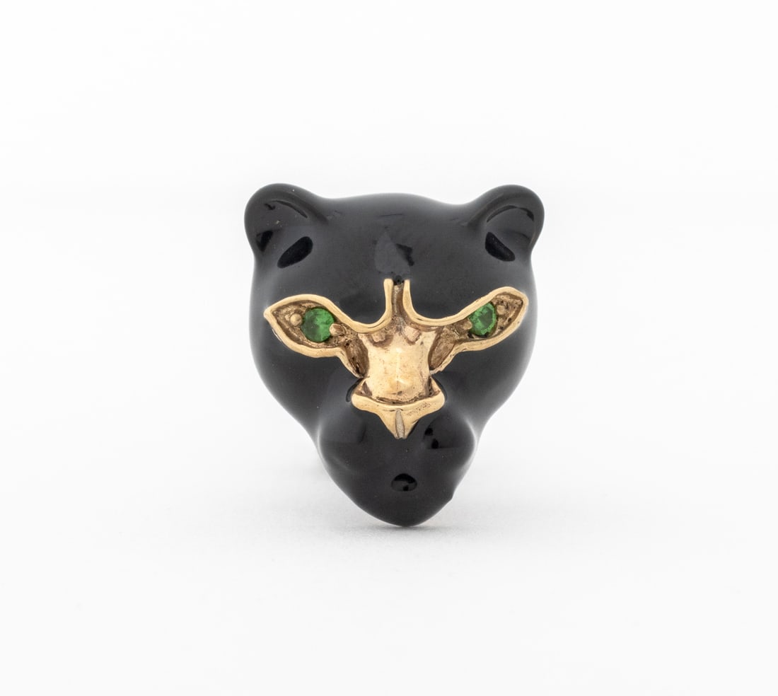 Leopard Head Form Emerald Enameled Cufflinks - 7