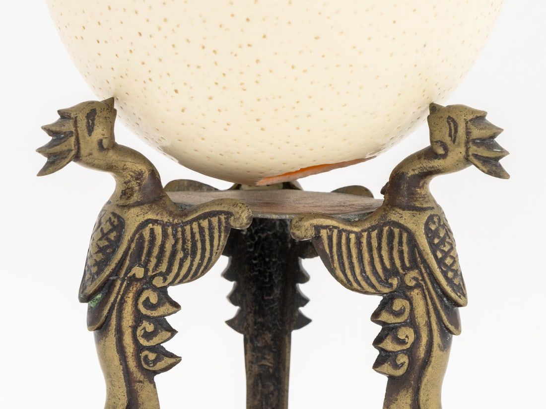 Ostrich Egg on Phoenix Motif Brass Stand - 7