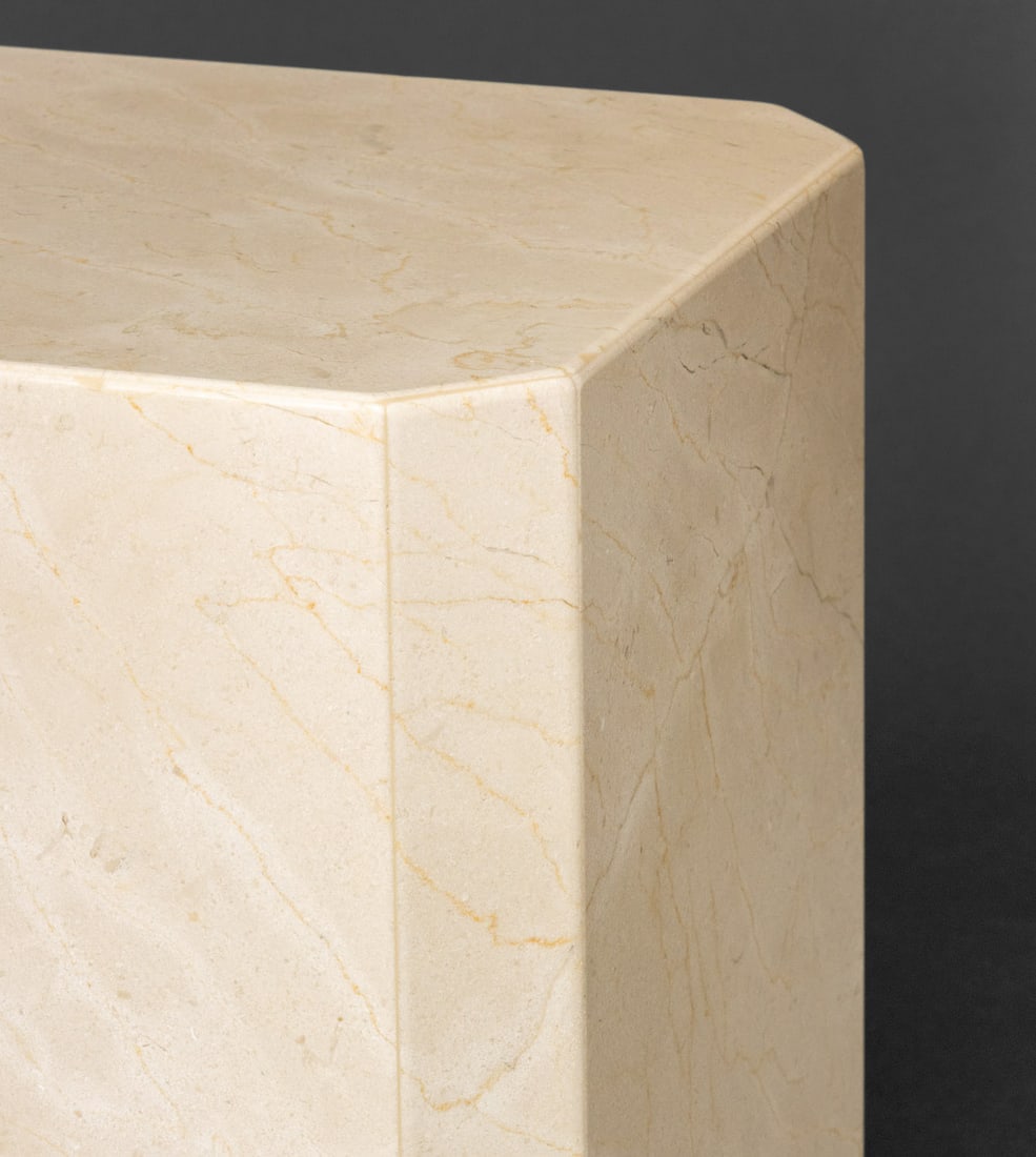 Modern Crema Marfil Marble Side Tables, Pair - 3