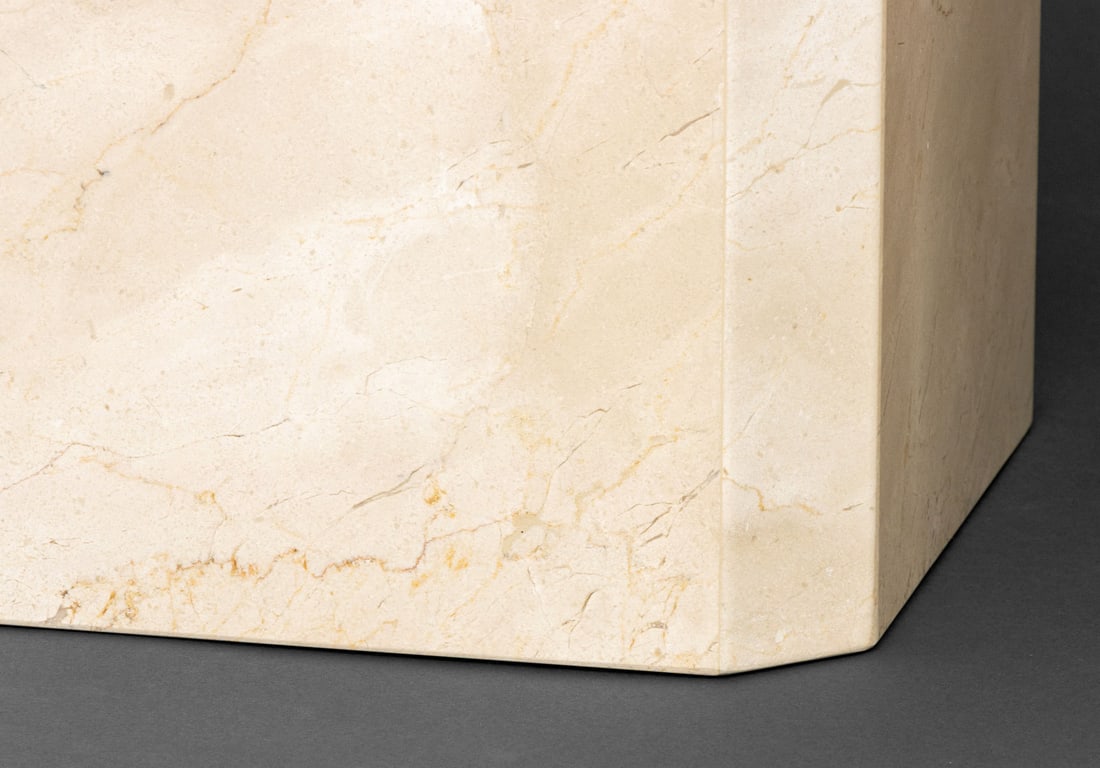 Modern Crema Marfil Marble Side Tables, Pair - 4