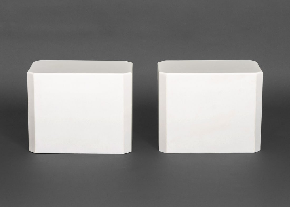 Modern White Quartzite Side Tables, Pair - 2