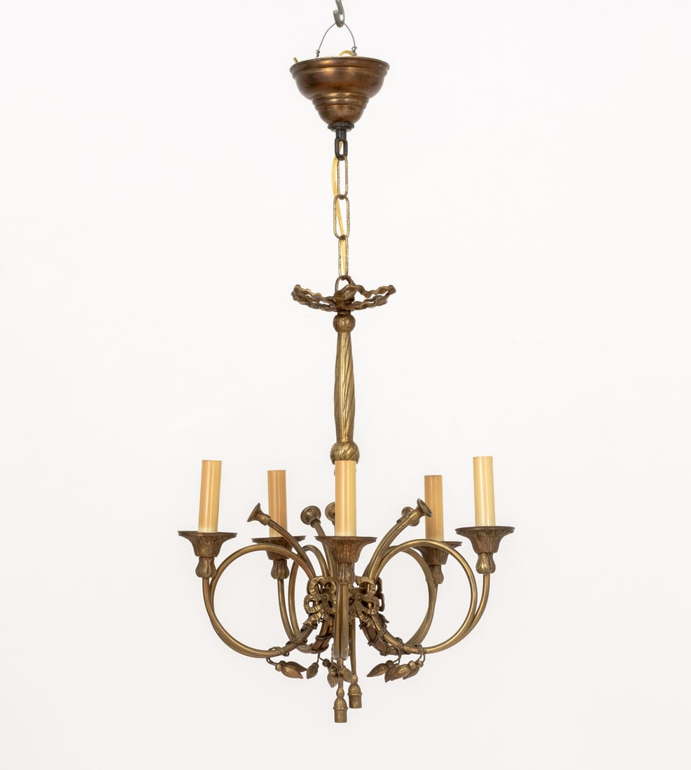 Louis XVI Style Brass Five-Branch Chandelier - 2