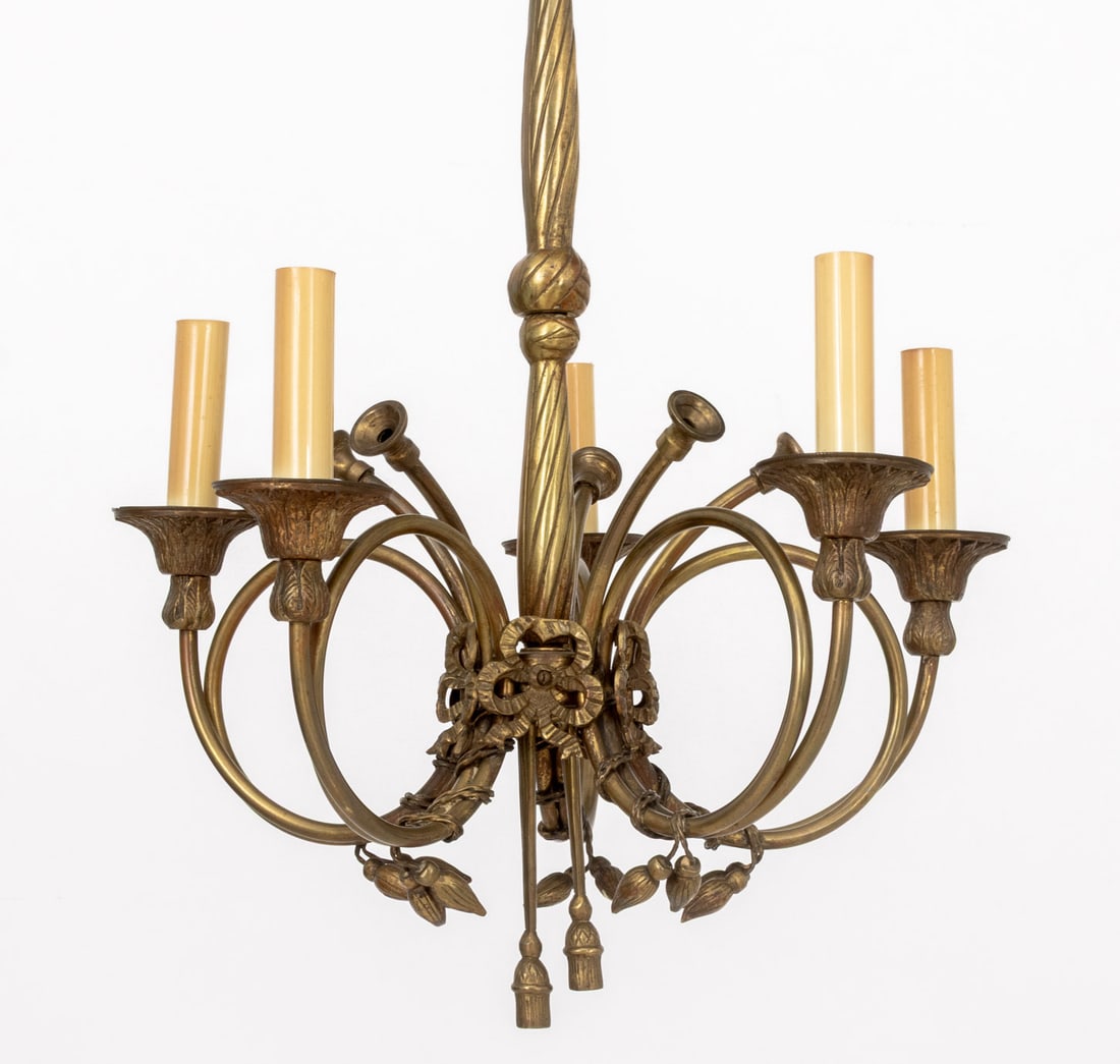 Louis XVI Style Brass Five-Branch Chandelier - 7