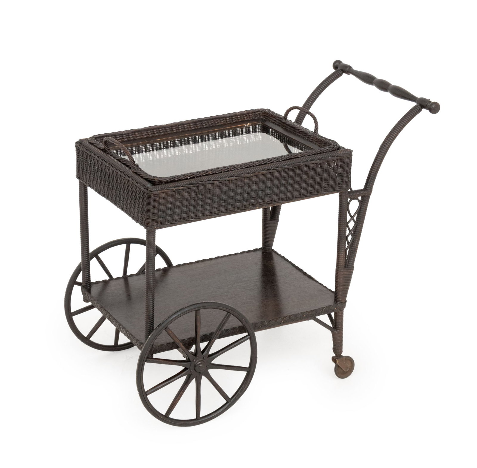 Vintage Brown Painted Wicker Tea Trolley (1 of 11)