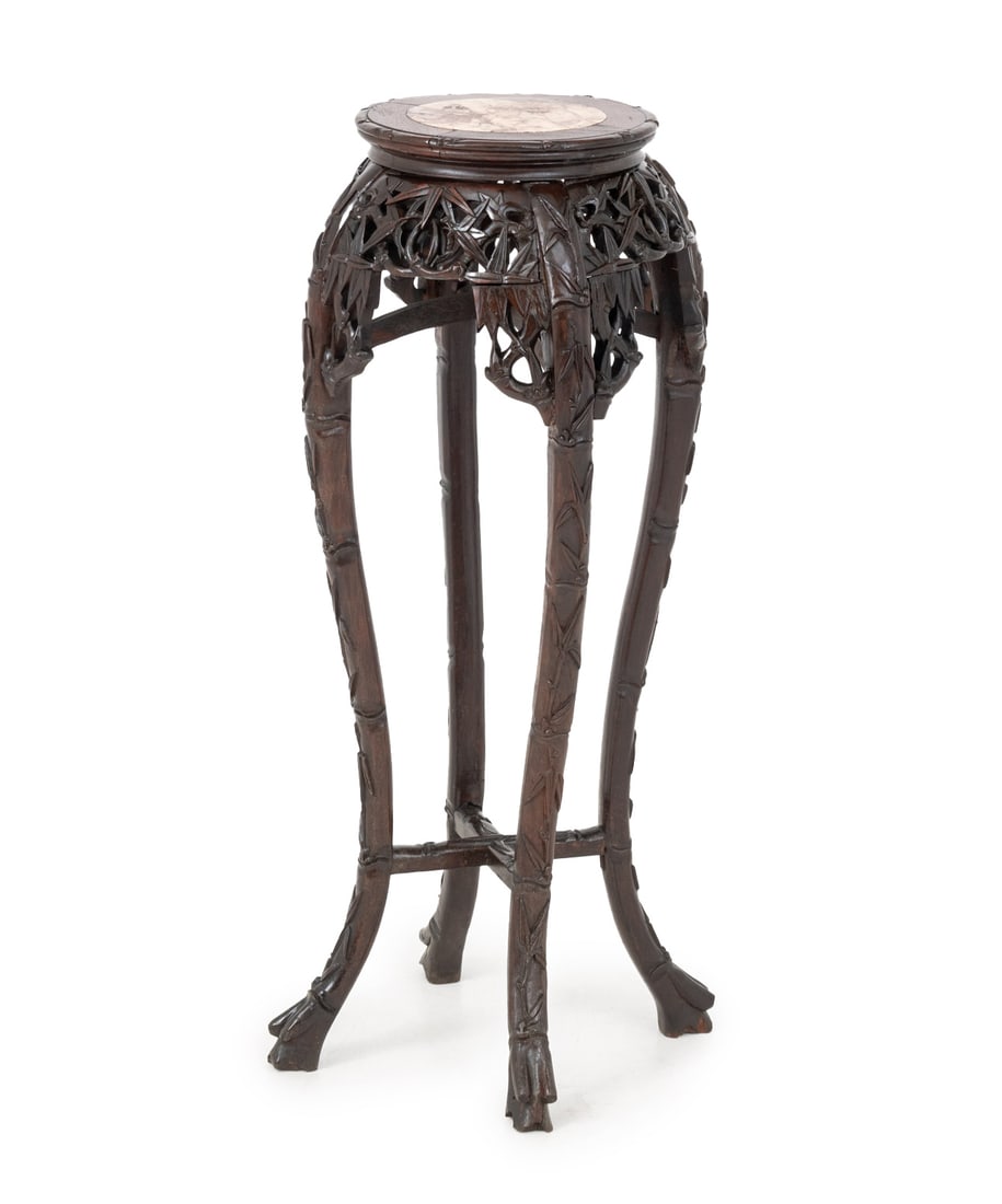 Chinese Carved Hardwood and Marble Pedestal (1 of 6)