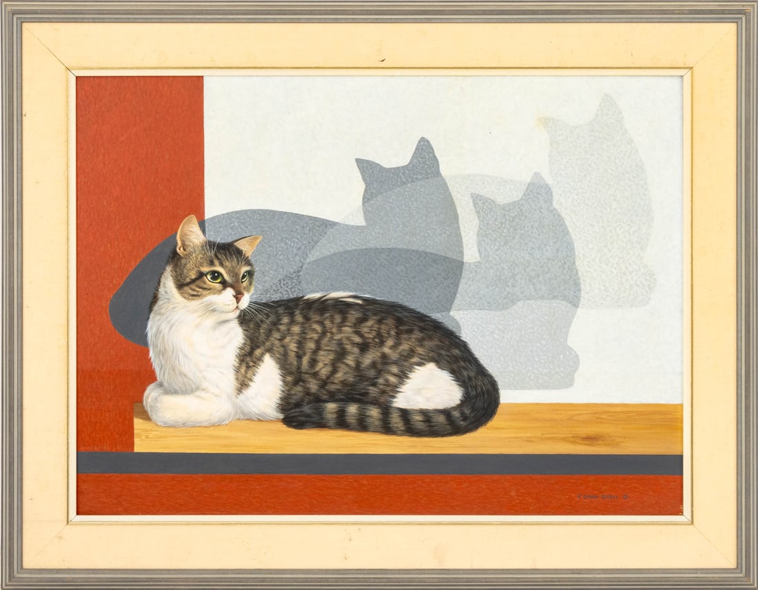 F. Dawn Snell "Me and My Shadows", 1989: F. Dawn Snell (Canadian, 1928-2006), "Me and My Shadows", Acrylic and Egg Tempera on Illustration Board, 1989, signed lower right, titled and dated verso, painted wood frame. Image: 21.25" H x 29.25" 