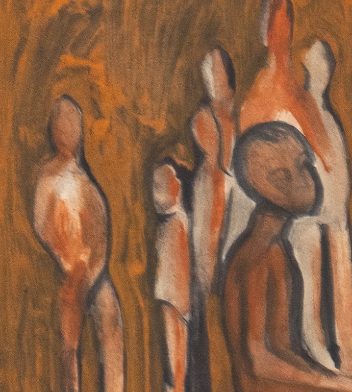 Illegibly Signed Figural Composition Mixed Media - 3