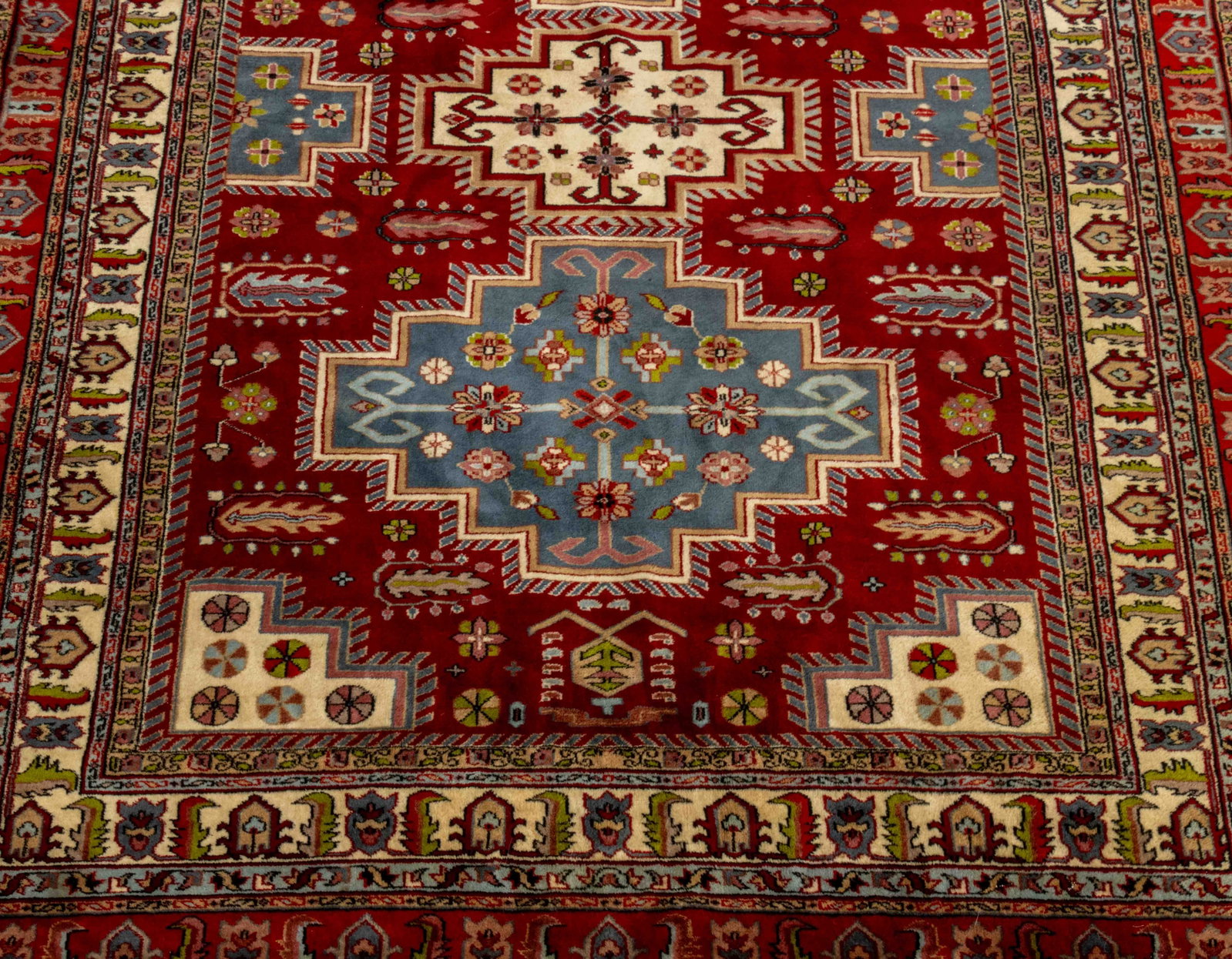 Indian Kazak Style Wool Carpet, 9' 7" x 6' - 2
