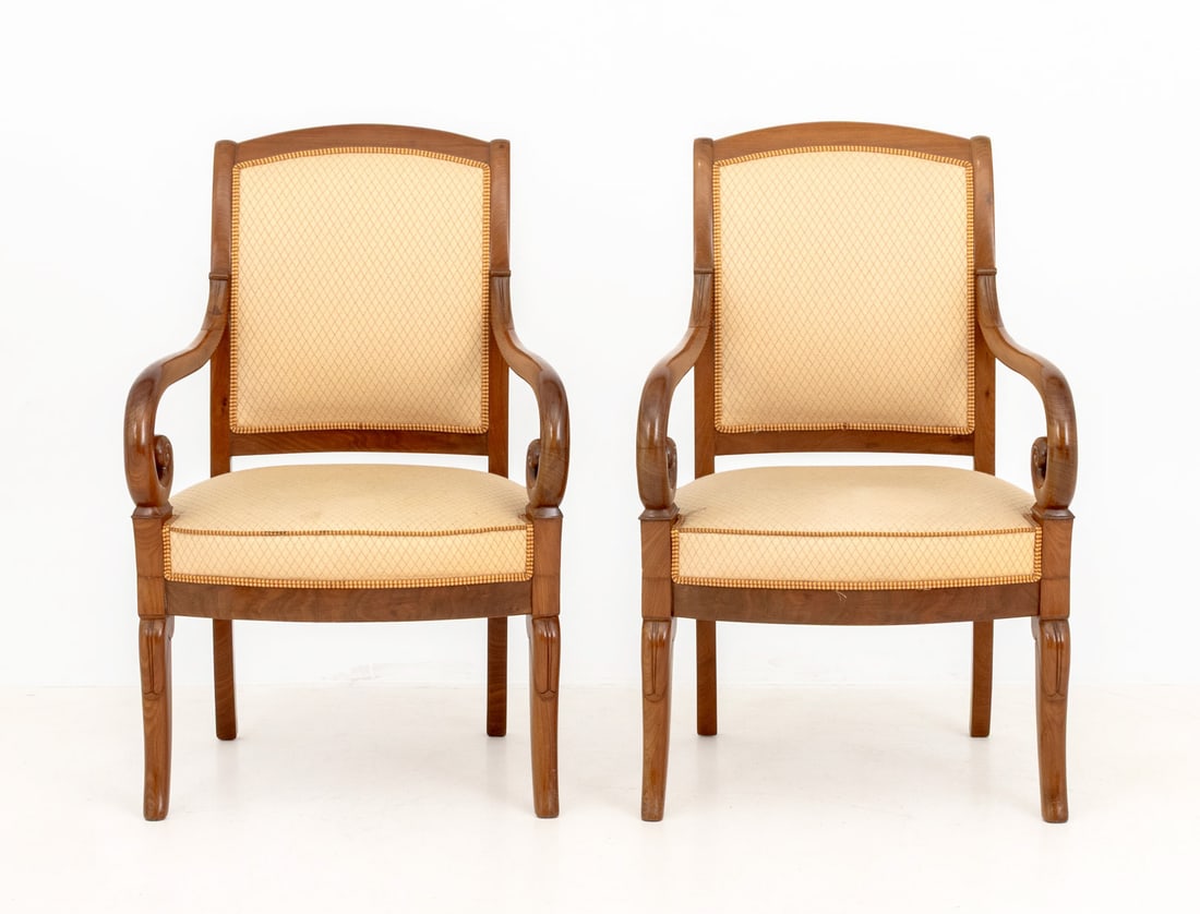 Louis Philippe Walnut Upholstered Fauteuils, Pair - 2