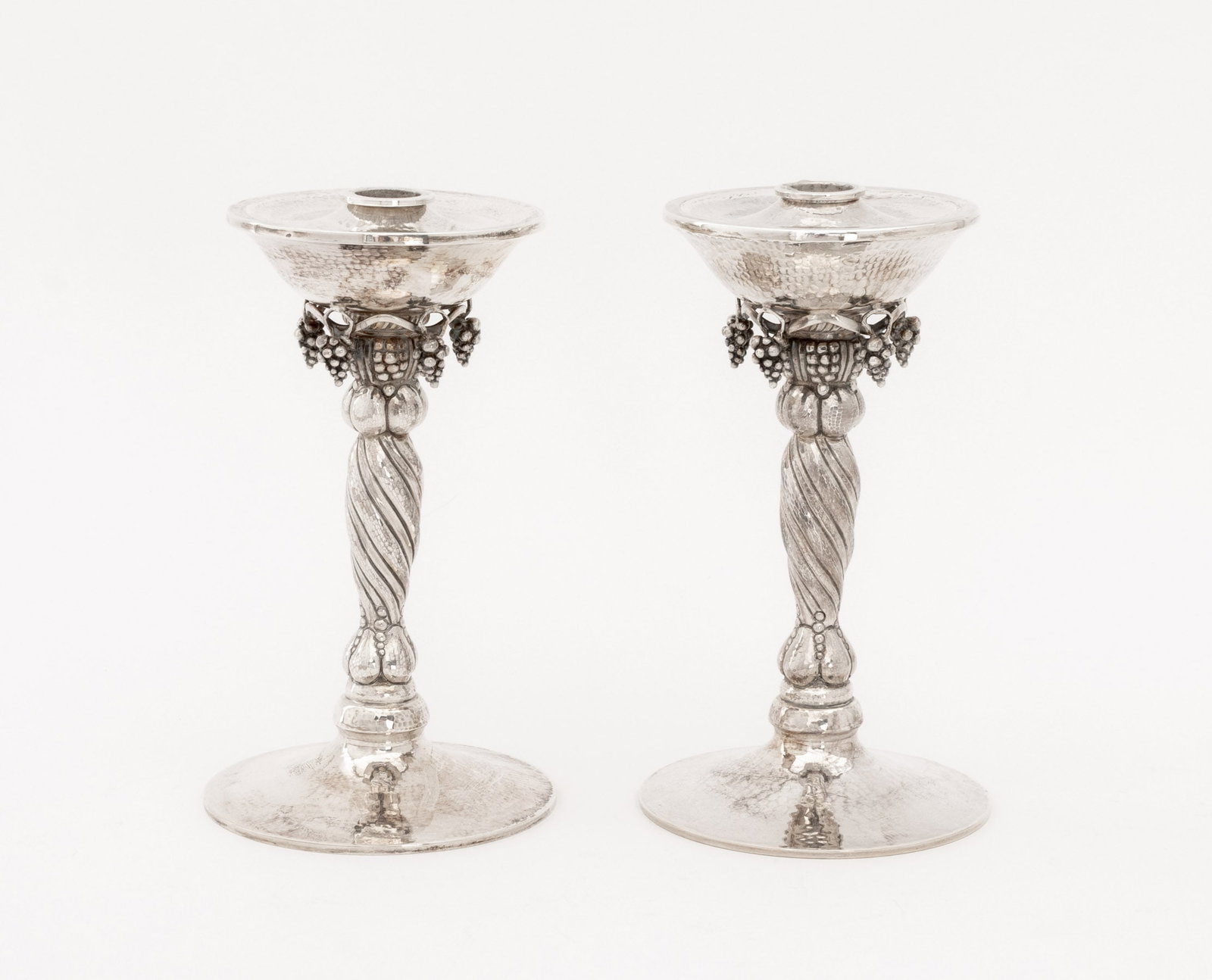 Michael Strauss Hammered Silver Candlesticks, Pair - 2