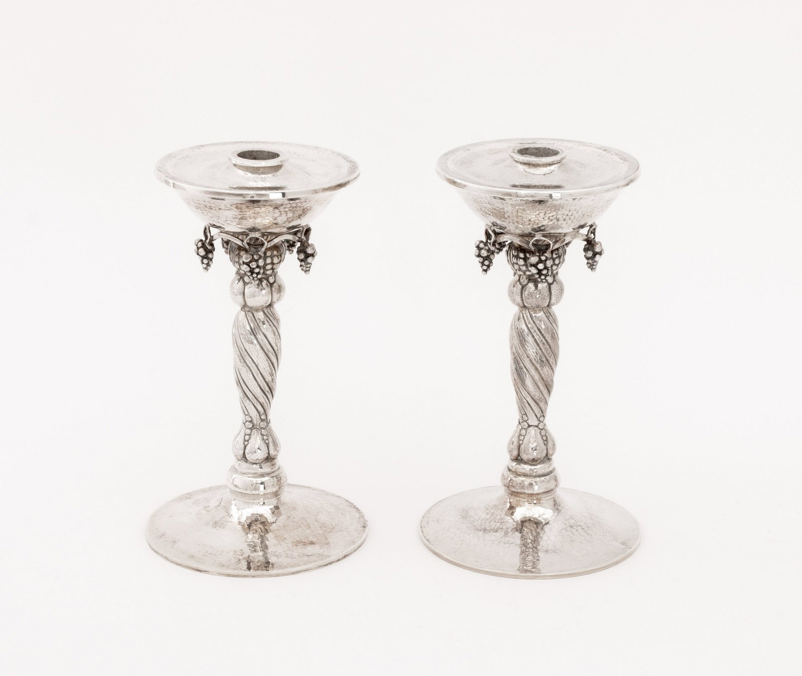 Michael Strauss Hammered Silver Candlesticks, Pair - 3