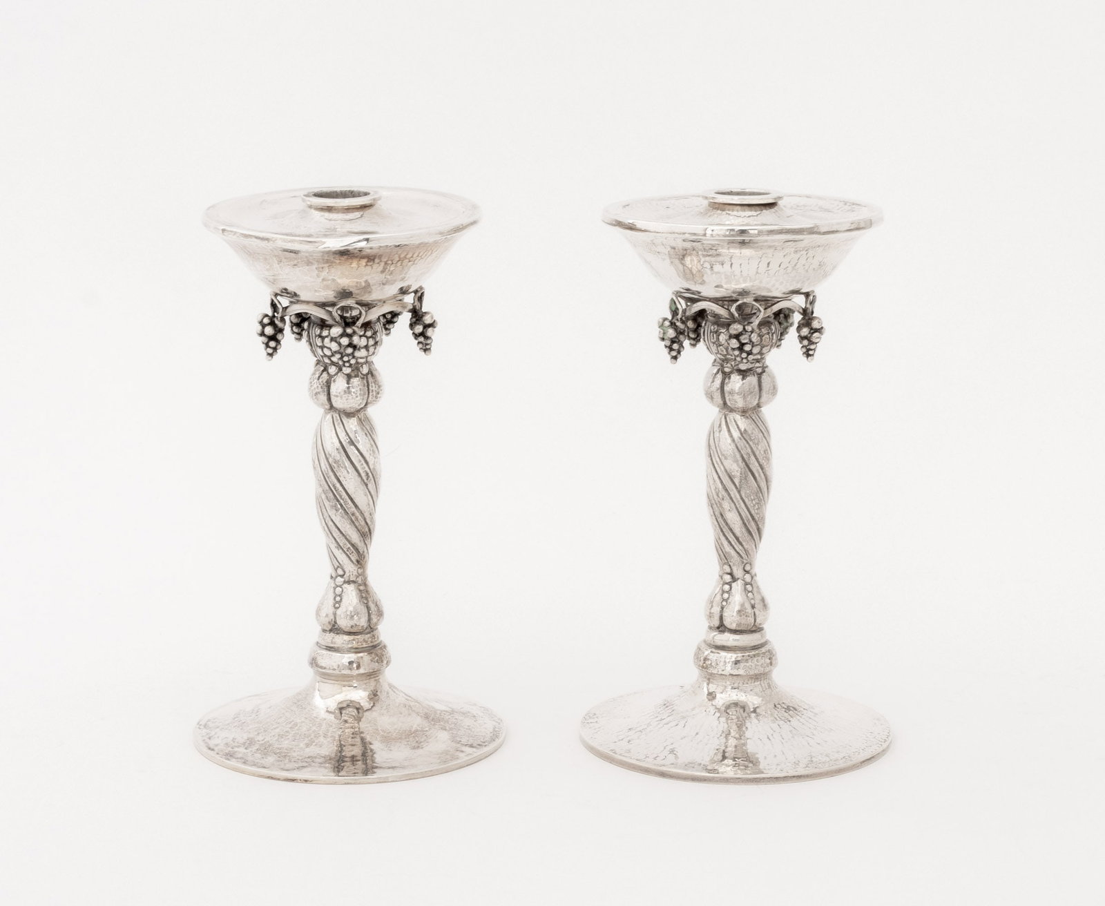 Michael Strauss Hammered Silver Candlesticks, Pair - 3