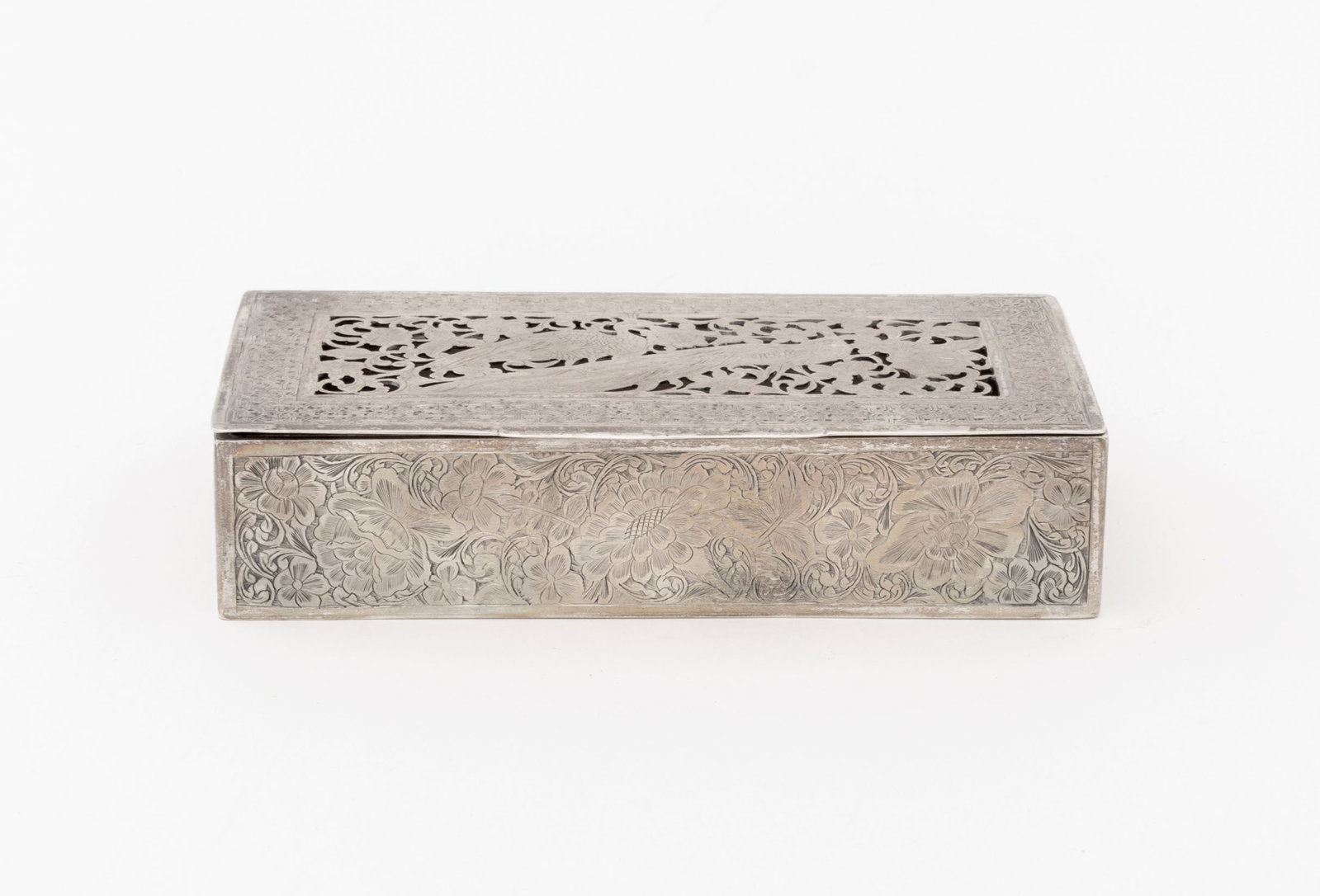 Middle Eastern Silver Bird Motif Pierced Table Box - 2