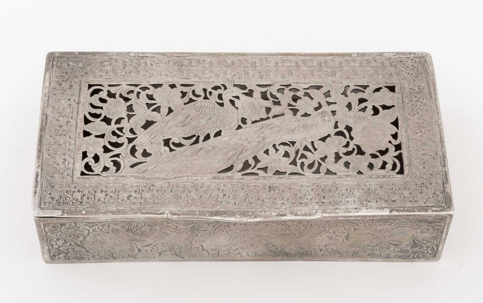 Middle Eastern Silver Bird Motif Pierced Table Box - 4