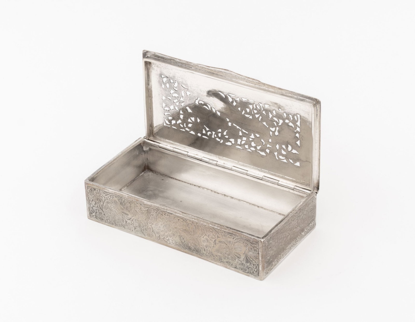 Middle Eastern Silver Bird Motif Pierced Table Box - 7