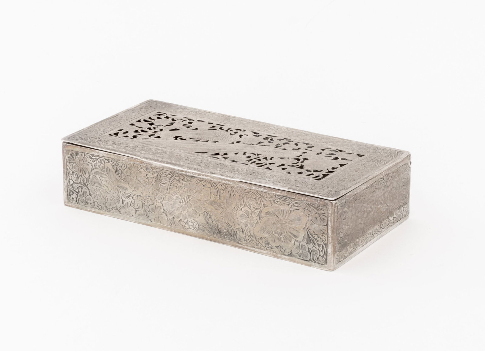 Middle Eastern Silver Bird Motif Pierced Table Box - 8