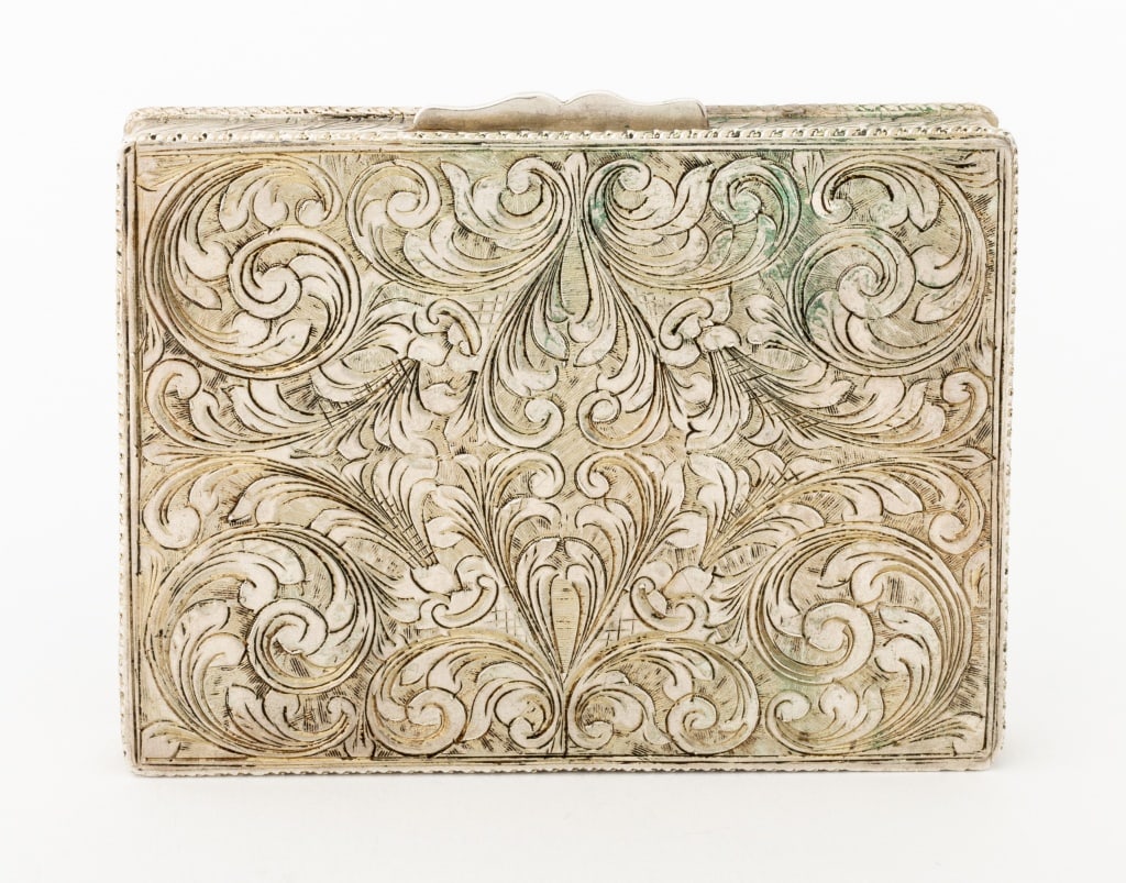 Floral Motif Gemstone Mounted Silver Compact - 10