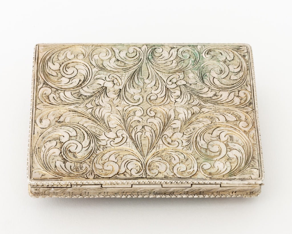 Floral Motif Gemstone Mounted Silver Compact - 5