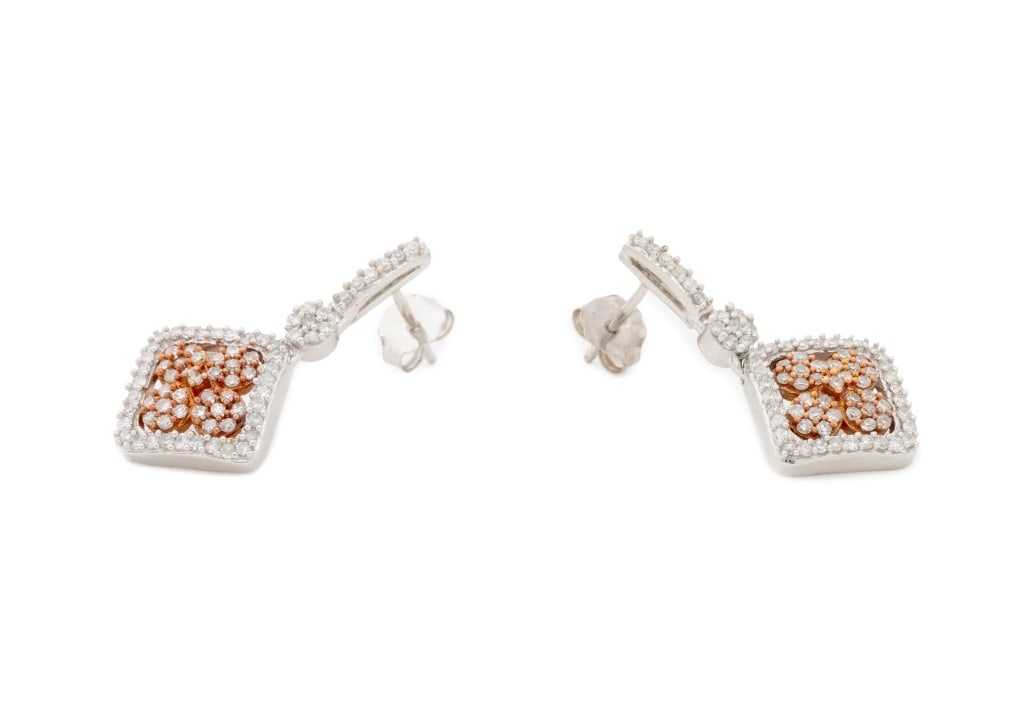 Two-Tone Gold Diamond Dangle Earrings - 2