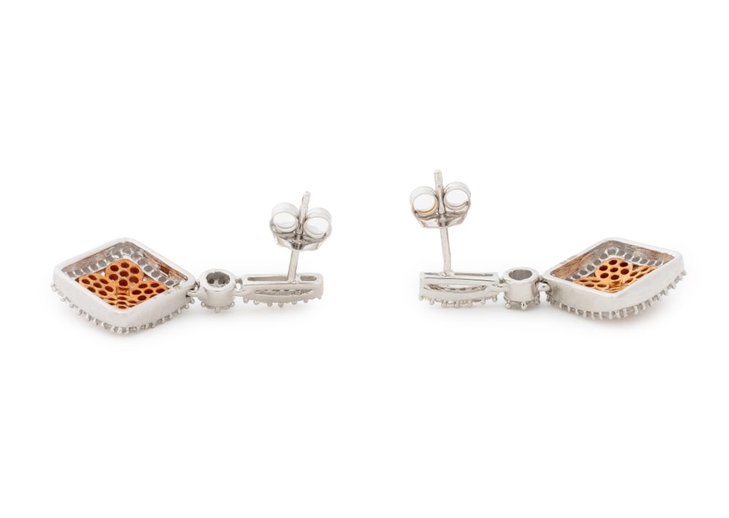 Two-Tone Gold Diamond Dangle Earrings - 3