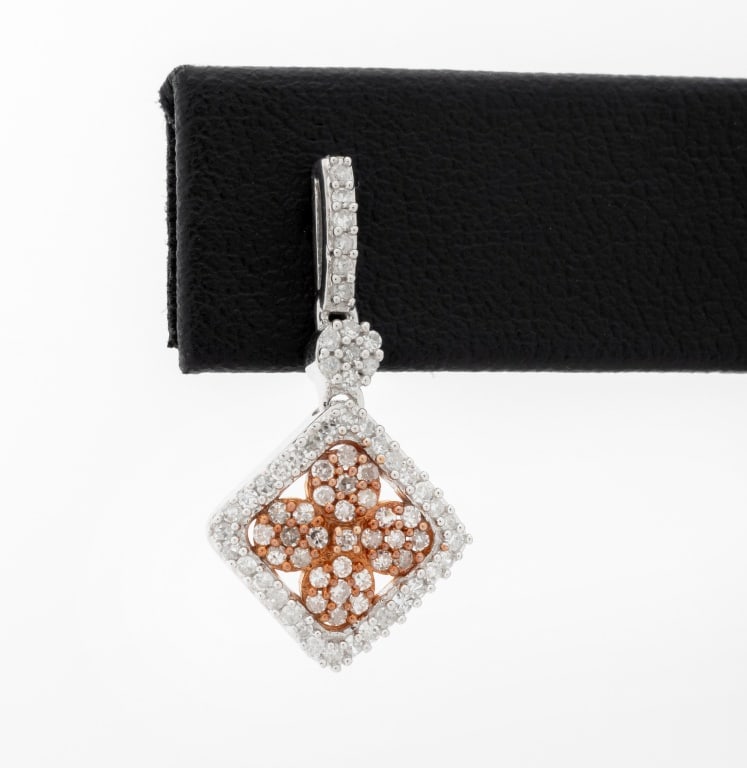 Two-Tone Gold Diamond Dangle Earrings - 5