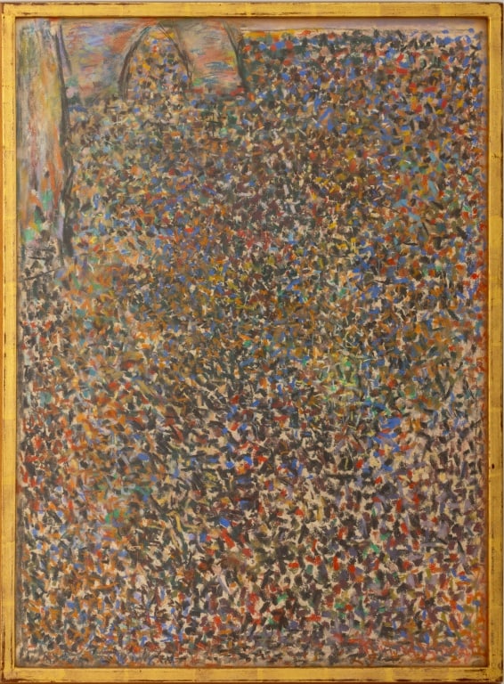 Manfred Schwartz "Falaise d'Aval" Pastel, 1960: Manfred Schwartz (American, born Poland, 1909-1970), "Falaise d'Aval" [Downstream Cliff], Pastel on Paper, 1960, signed lower right, titled verso, wood frame. Image: 30" H x 22" W; frame: 32" H x 24" 