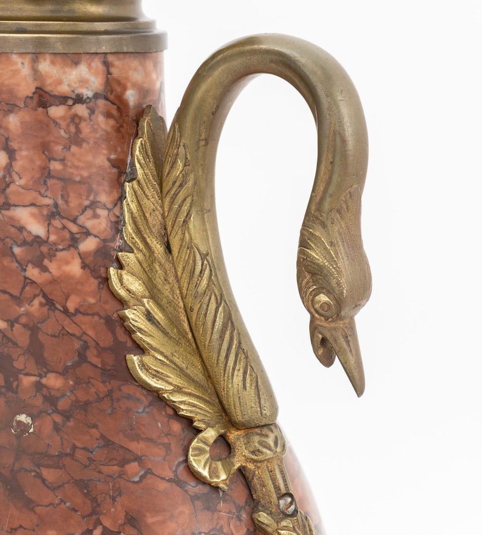 French Ormolu Mounted Rouge Griotte Urns, Pair - 4