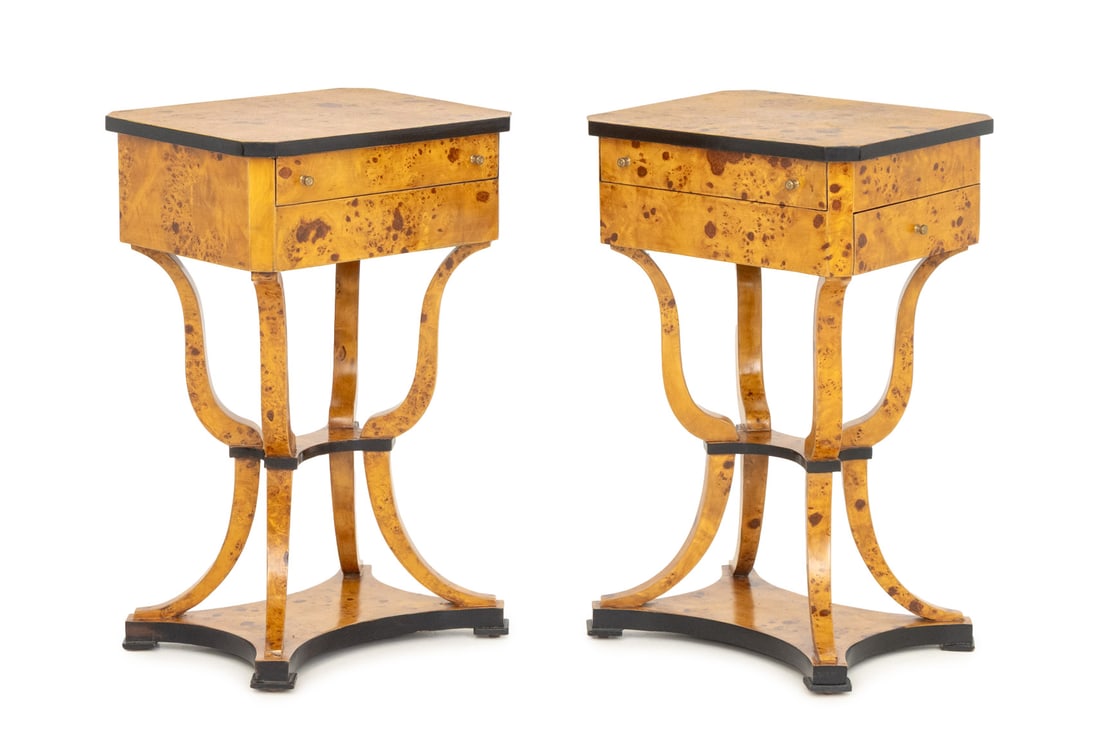 Biedermeier Style Burlwood Sewing Tables, Pair (1 of 10)
