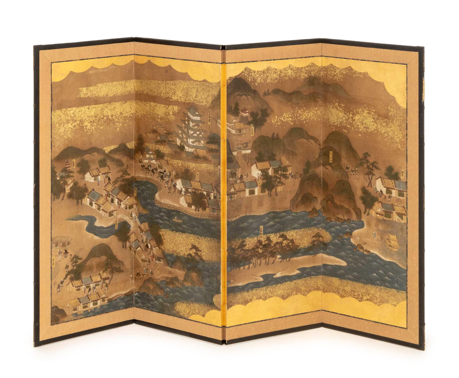 Japanese Village Landscape Scene Byobu Screen (1 of 13)