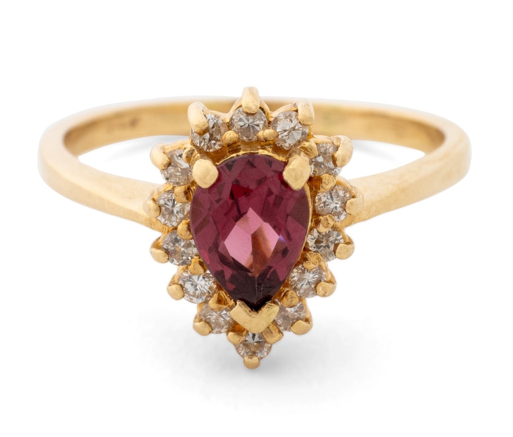 Rubellite and Diamond Yellow Gold Ring - 2