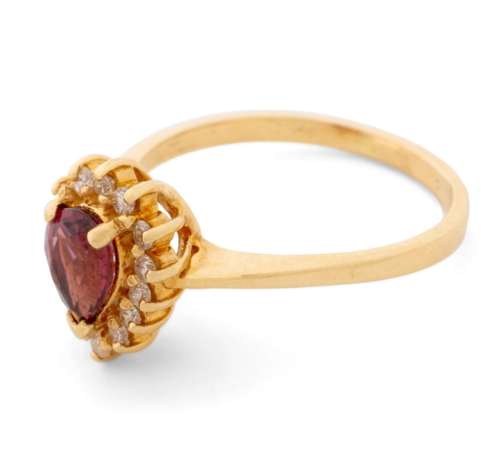 Rubellite and Diamond Yellow Gold Ring - 4