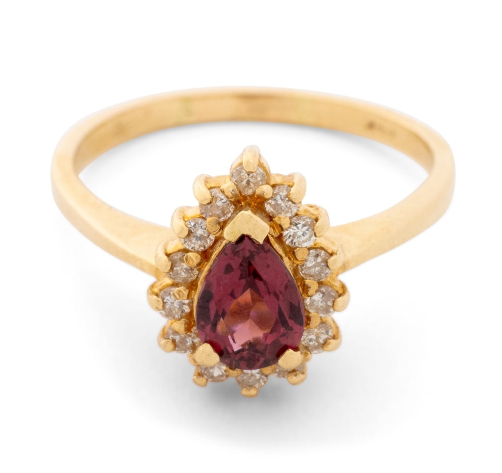 Rubellite and Diamond Yellow Gold Ring - 5