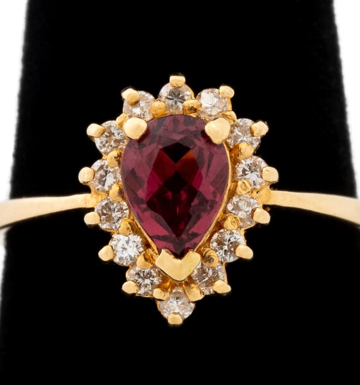 Rubellite and Diamond Yellow Gold Ring - 8