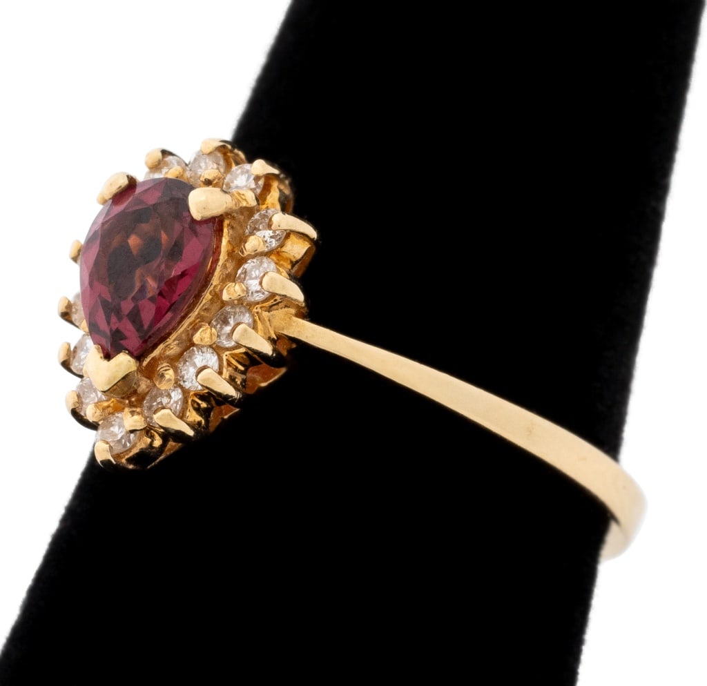 Rubellite and Diamond Yellow Gold Ring - 9