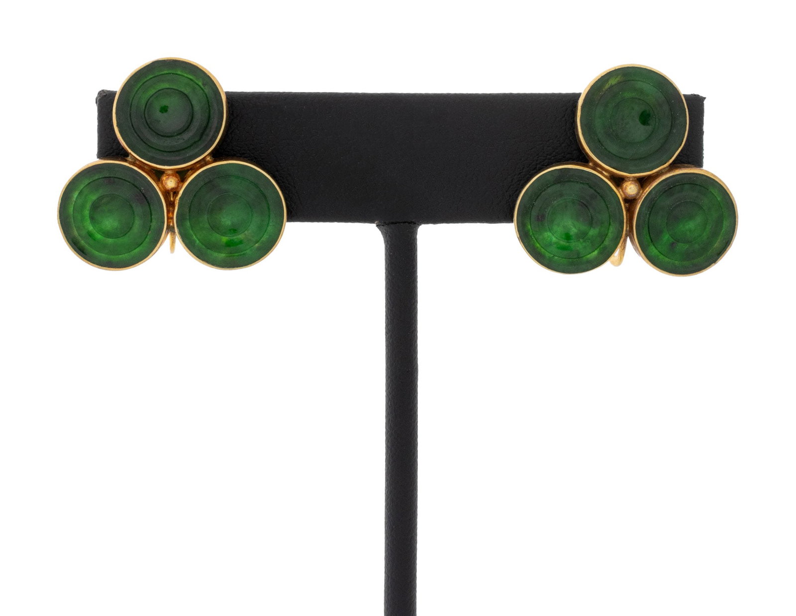 Chinese Green Jade Disc Yellow Gold Earrings (1 of 6)