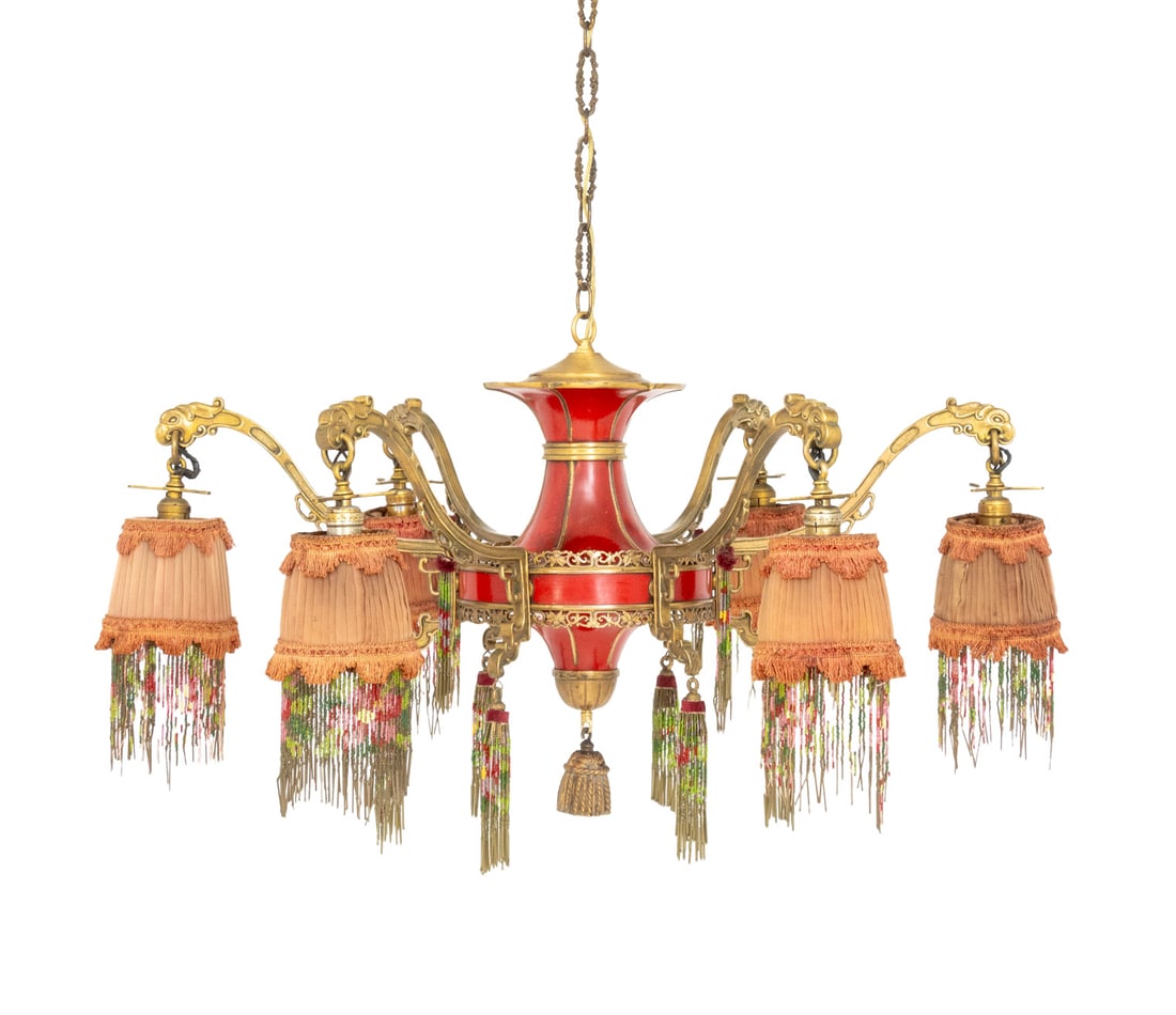 Art Deco Chinoiserie Style Six-Branch Chandelier (1 of 9)