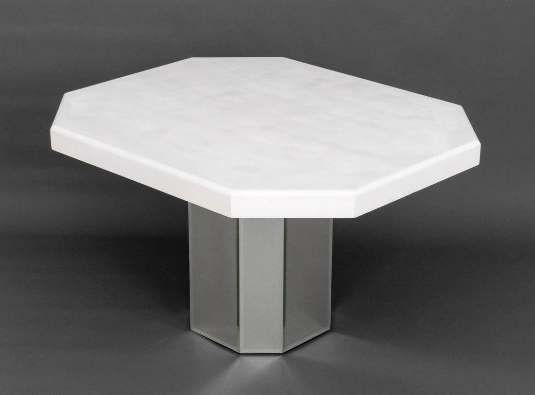 Modern White Painted and Mirrored Pedestal Table (1 of 7)