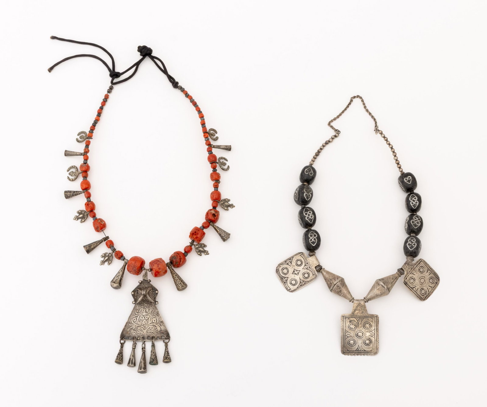 African Berber Silver Beaded Necklaces, 2 - 8
