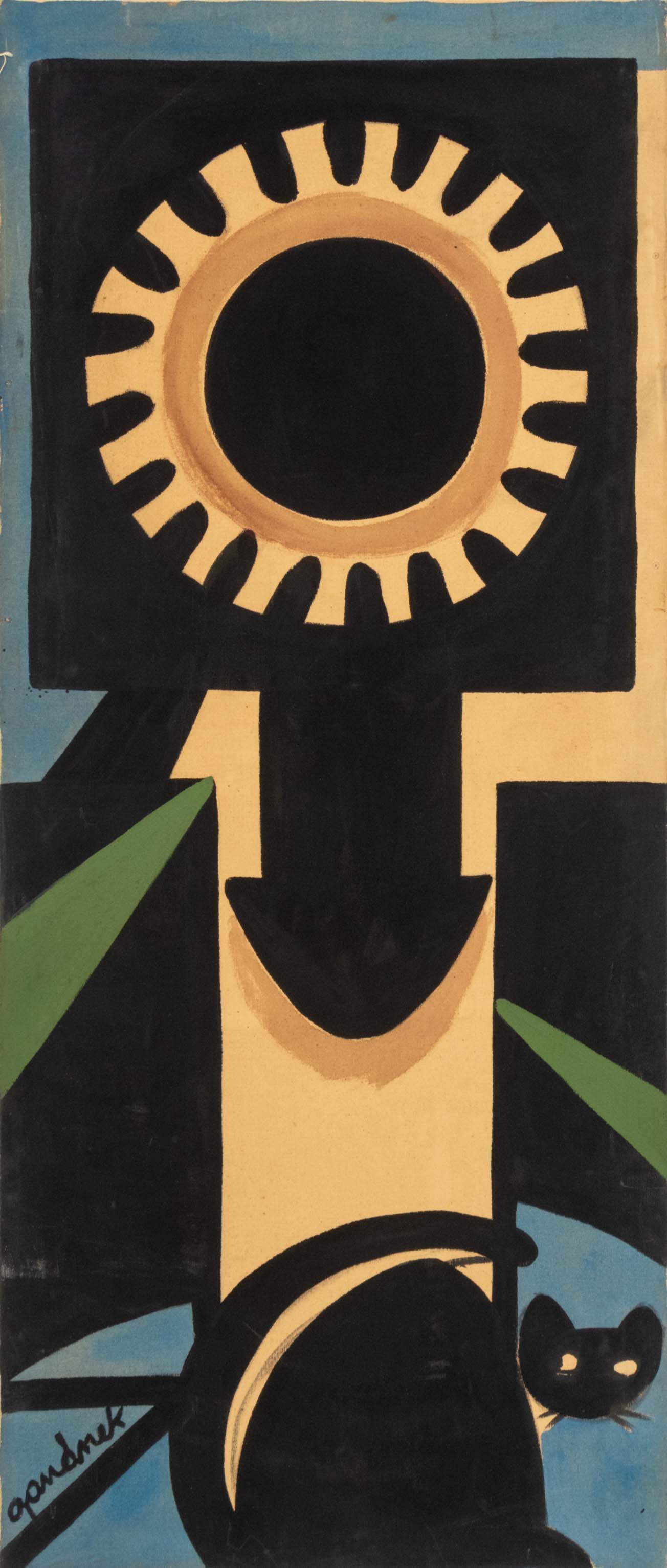 Walter Gaudnek Black Cat Beneath Sun Oil on Canvas (1 of 7)