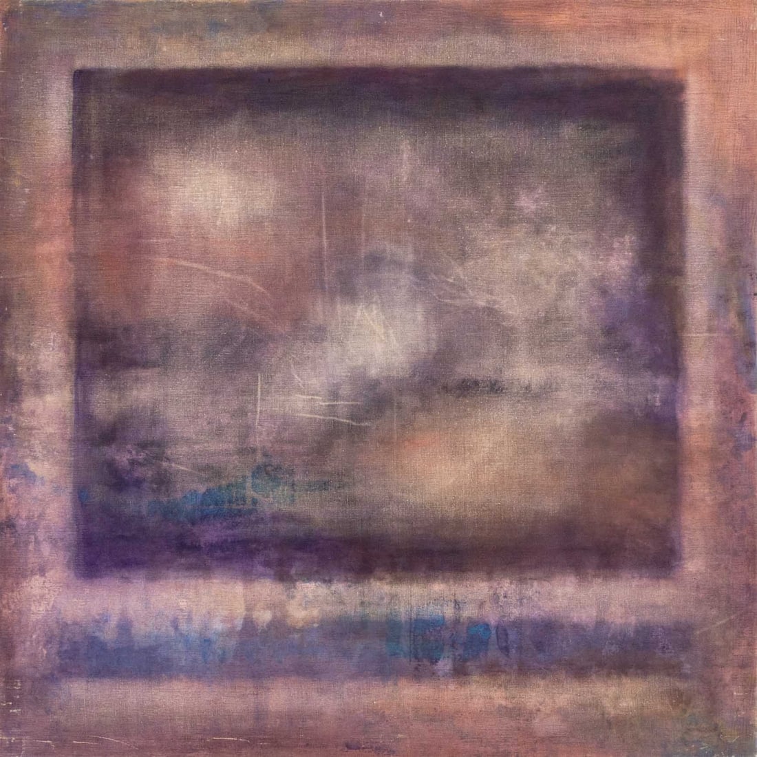 Roni Nicholson "Untitled Purple", 1978: Roni Nicholson (American, XX), "Untitled Purple", Mixed Media on Canvas, 1978, signed, titled, and dated verso, unframed. 51.75" H x 51.75" W x 1" D. Provenance: A New York City Collection. Keywords: 