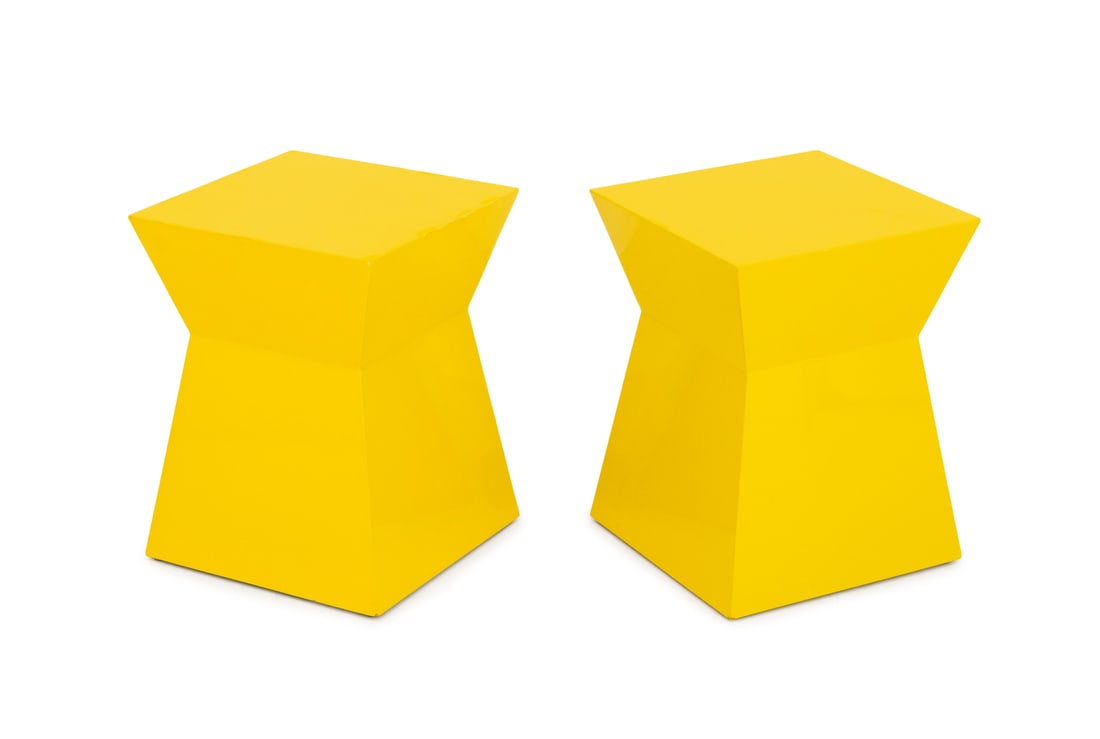 Modern Yellow Geometric Design End Tables, Pair (1 of 8)