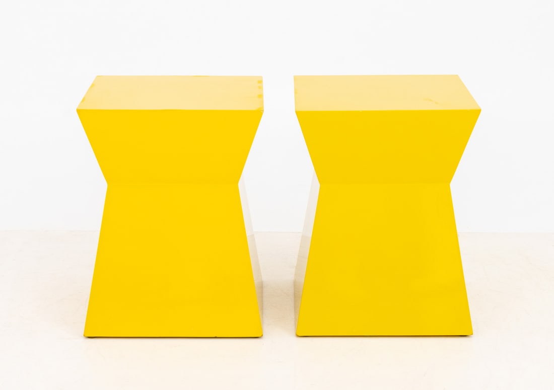 Modern Yellow Geometric Design End Tables, Pair - 2