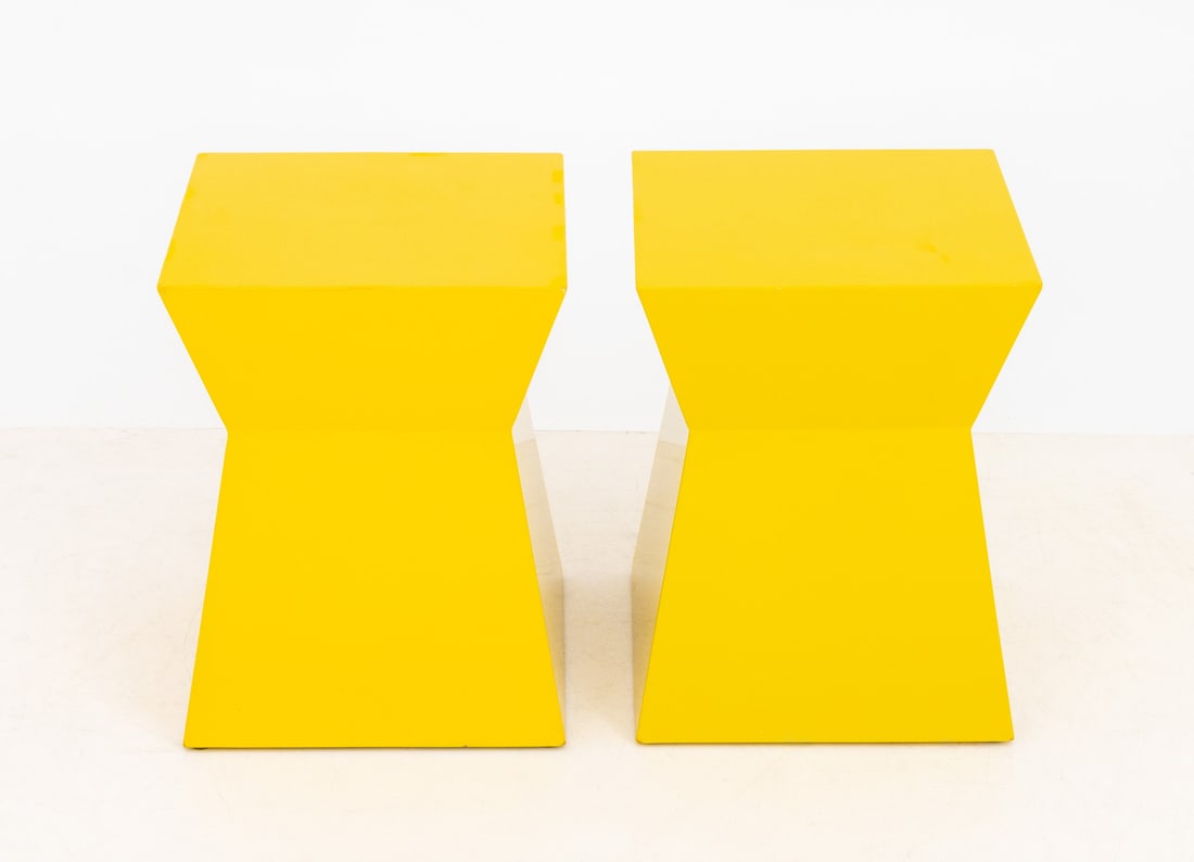 Modern Yellow Geometric Design End Tables, Pair - 3
