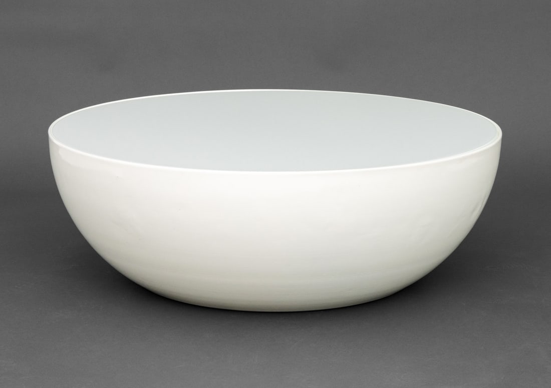 Eero Aarnio Hybo Style Coffee Table: Eero Aarnio Hybo Style Coffee Table, circular inset white glass top on white enameled metal dome base. 13" H x 36" Diameter. Provenance: From a SoHo, New York Collection. Keywords: Contemporary Furnit