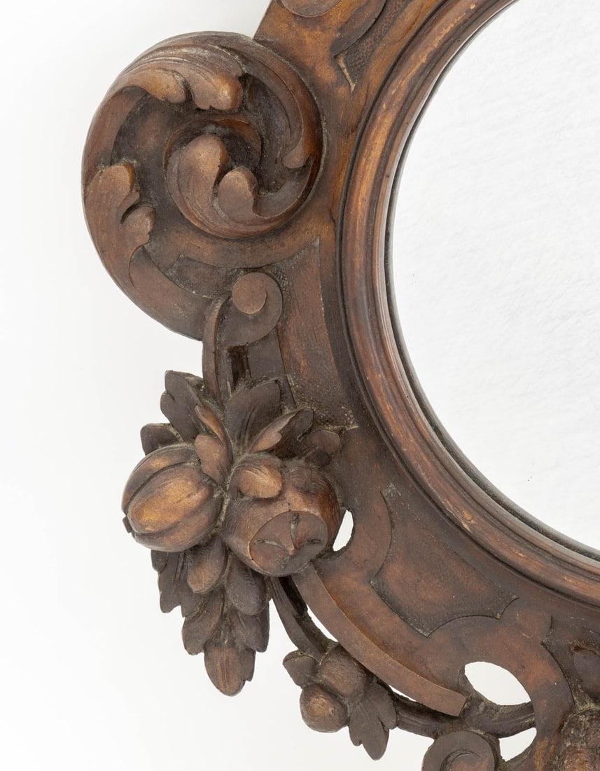 Black Forest Carved Walnut Wall Mirror, 19th C. - 3