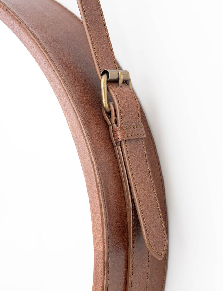 Faux Leather Strap Framed Mirror - 2