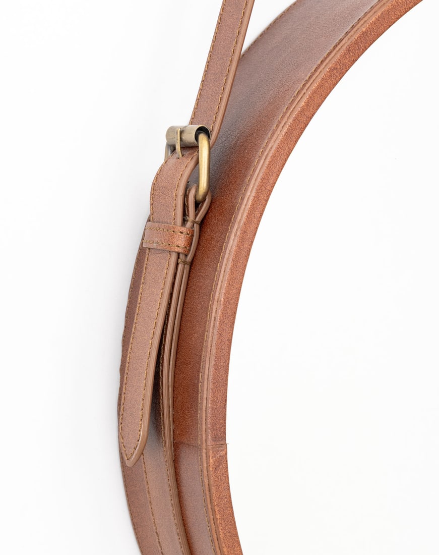 Faux Leather Strap Framed Mirror - 3