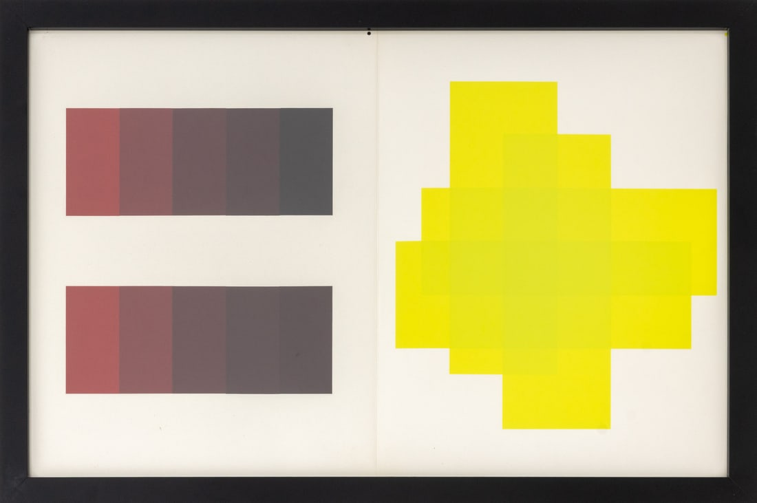 Josef Albers "The Interaction of Color Plate XX-1": Josef Albers (German/American, 1888-1976), "The Interaction of Color Plate XX-1", Screenprint in Colors on Paper, 1973, published by Josef Keller Verlag Starnberg, black frame. Image: 12.5" H x 19.5" 