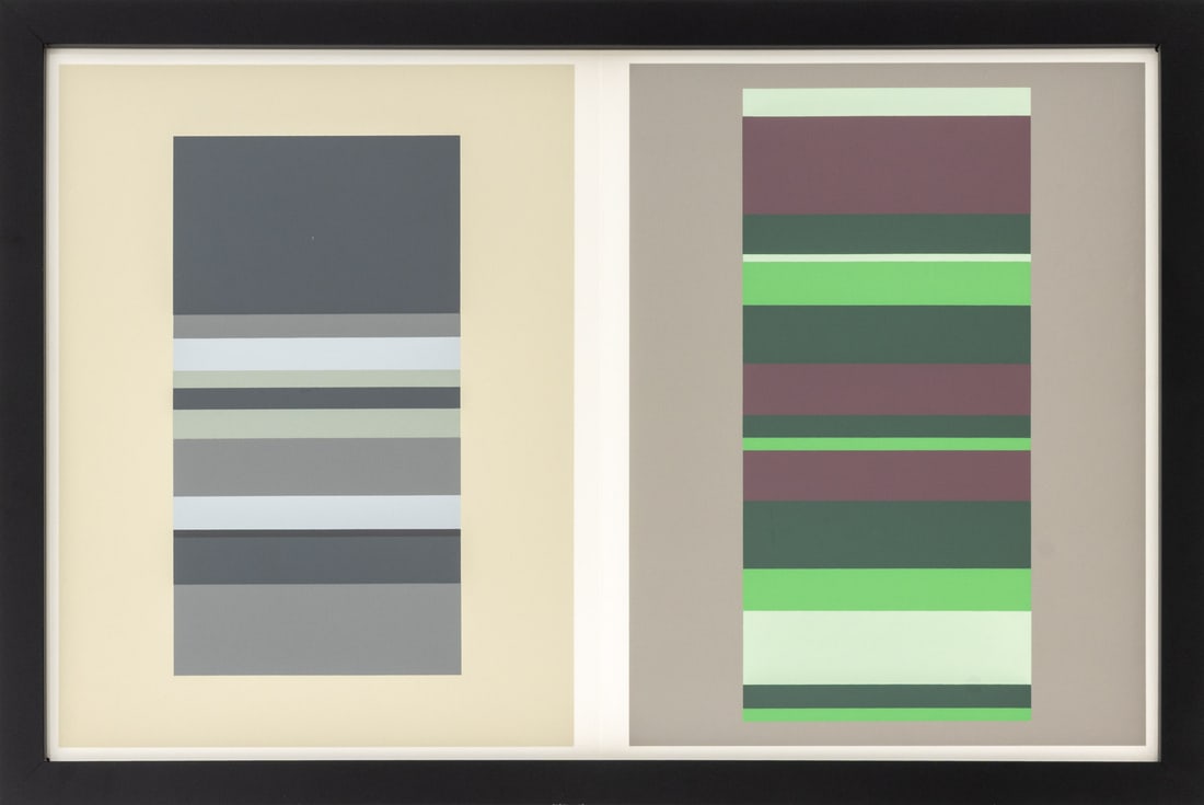 Josef Albers "Interaction of Color Plate XVIII-8": Josef Albers (German/American, 1888-1976), "The Interaction of Color Plate XVIII-8", Screenprint in Colors on Paper, 1973, published by Josef Keller Verlag Starnberg, black frame. Image: 12.5" H x 19.