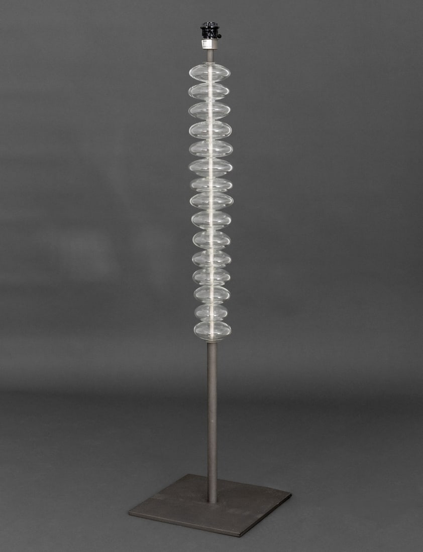 Massaud x Poltrona Frau "Fede" Floor Lamp: Jean-Marie Massaud for Poltrona Frau "Fede" Floor Lamp, the spiral form Murano clear glass on steel square base. 60" H x 14.5" W x 14.5" D. Provenance: From a SoHo, New York Collection. Keywords: Ligh